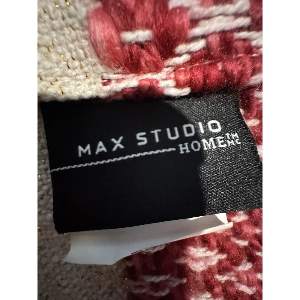 Max Studio Home Woven Throw Blanket Red Green Cream Metallic Fringe Tassels